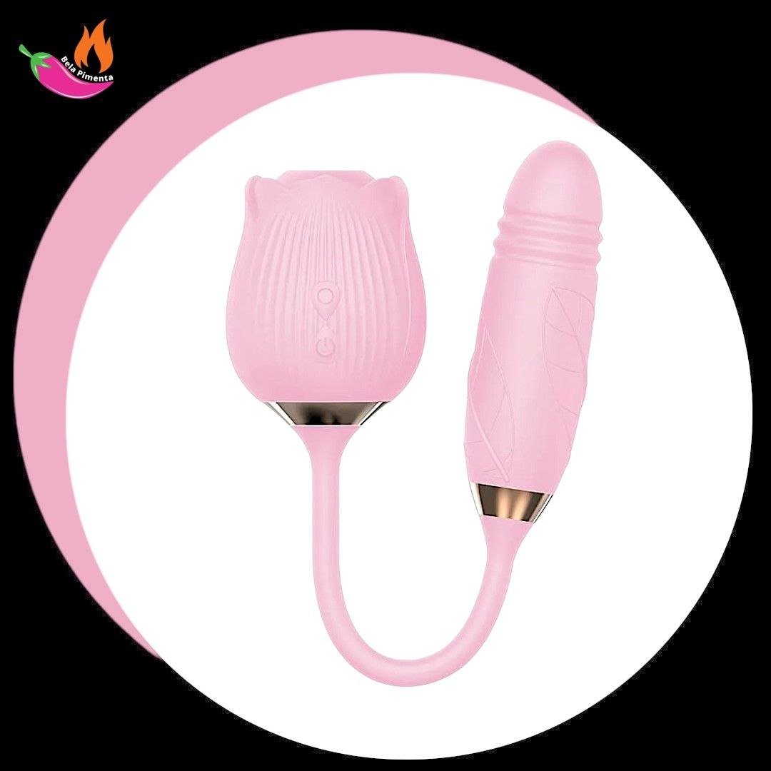 Vibrador Sugador Rosa Flor Pump Vai e Vem Rosa Claro