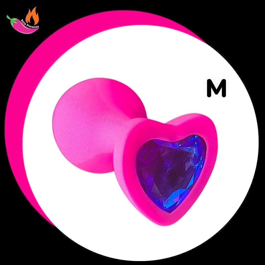Plug Anal Coração Silicone M Rosa / Azul
